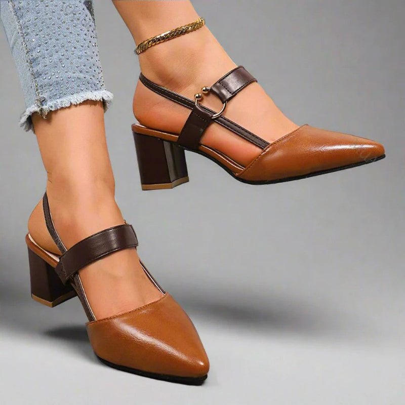 Zapatos de Tacón Grueso con Punta Fina y Correa T para Mujer