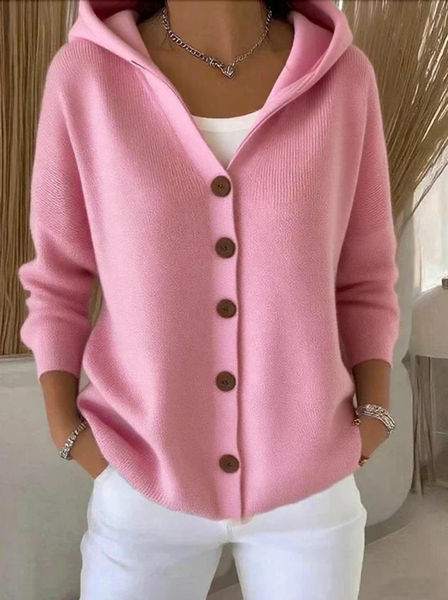 Cárdigan de punto holgado con capucha y botones para mujer