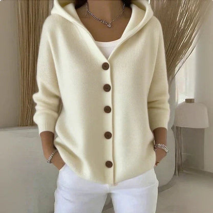 Cárdigan de punto holgado con capucha y botones para mujer