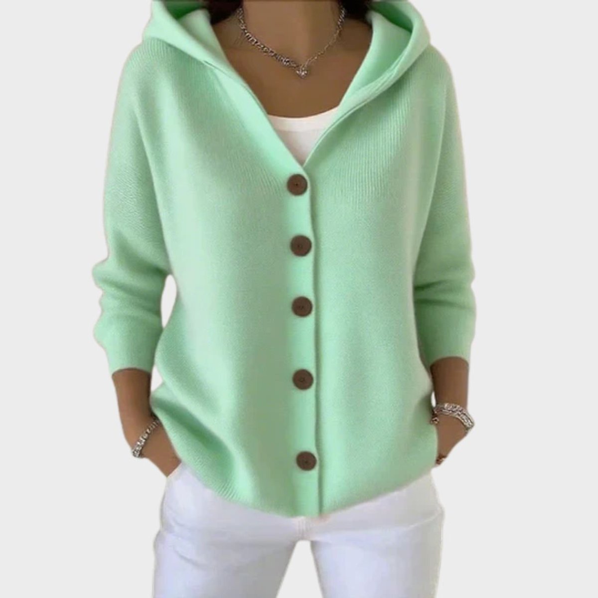 Cárdigan de punto holgado con capucha y botones para mujer