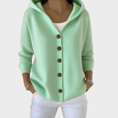 Cárdigan de punto holgado con capucha y botones para mujer