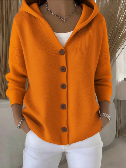 Cárdigan de punto holgado con capucha y botones para mujer