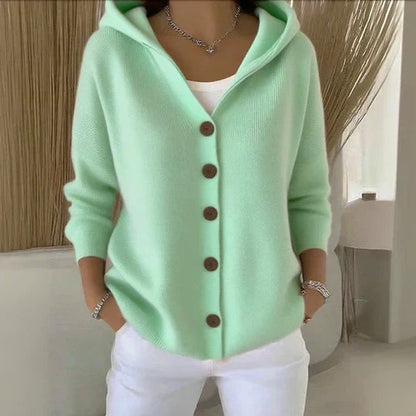 Cárdigan de punto holgado con capucha y botones para mujer