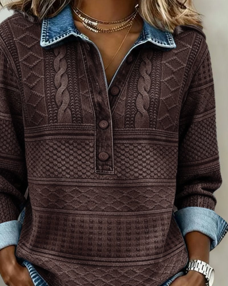 Polerón holgado texturizado con cuello y botones para mujer