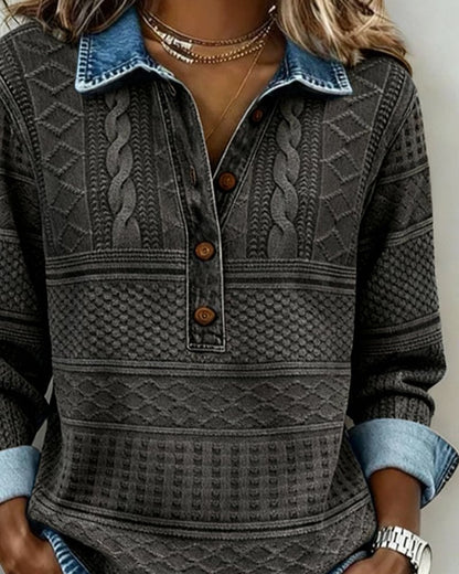 Polerón holgado texturizado con cuello y botones para mujer