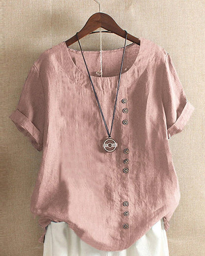 Blusa Tipo Túnica Casual de Lino con Botones para Mujer