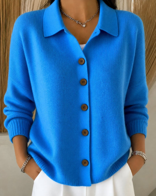 Cárdigan tejido holgado con cuello polo y botones para mujer