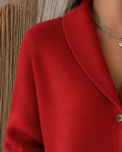 Cárdigan tejido holgado con cuello polo y botones para mujer