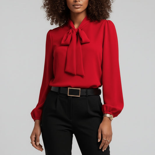 Blusa de Manga Larga con Lazo y Calce Holgado para Mujer