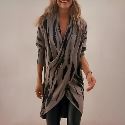 Túnica holgada con cuello en V y estampado abstracto para mujer