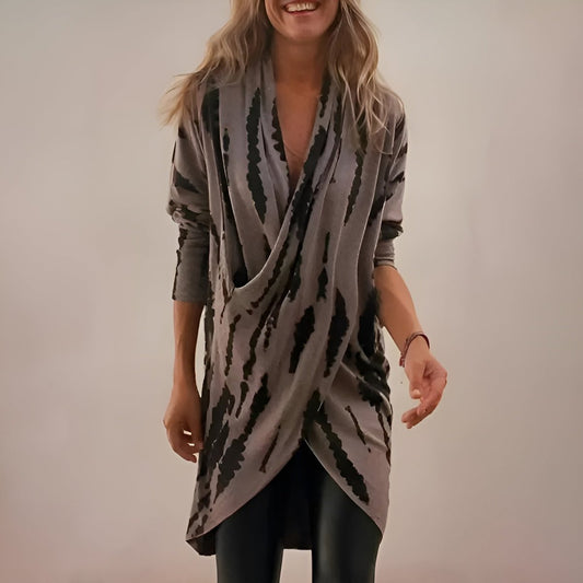 Túnica holgada con cuello en V y estampado abstracto para mujer