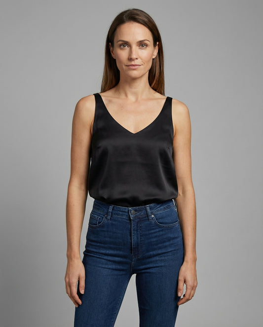 Top camisola de satén con tirantes anchos y escote en V para mujer