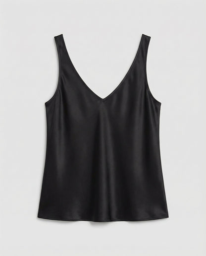Top camisola de satén con tirantes anchos y escote en V para mujer