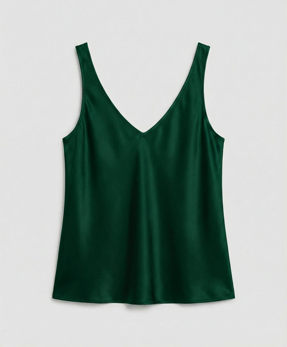 Top camisola de satén con tirantes anchos y escote en V para mujer