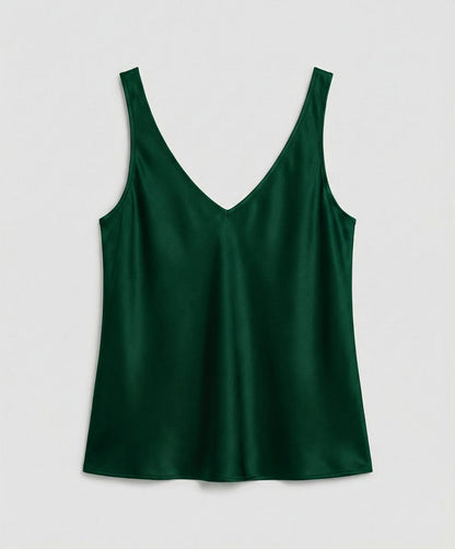 Top camisola de satén con tirantes anchos y escote en V para mujer