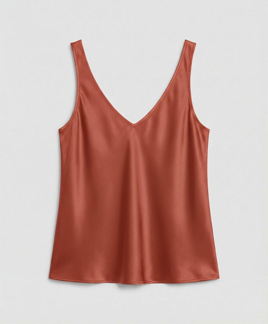 Top camisola de satén con tirantes anchos y escote en V para mujer