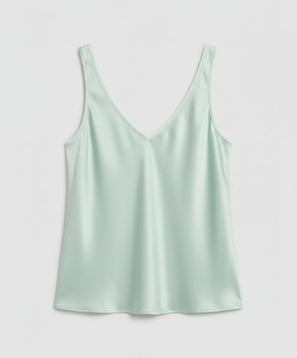 Top camisola de satén con tirantes anchos y escote en V para mujer