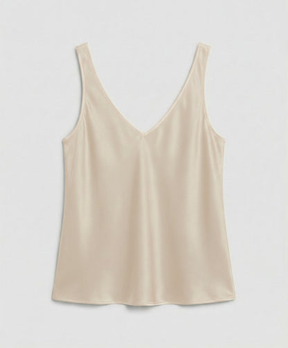 Top camisola de satén con tirantes anchos y escote en V para mujer