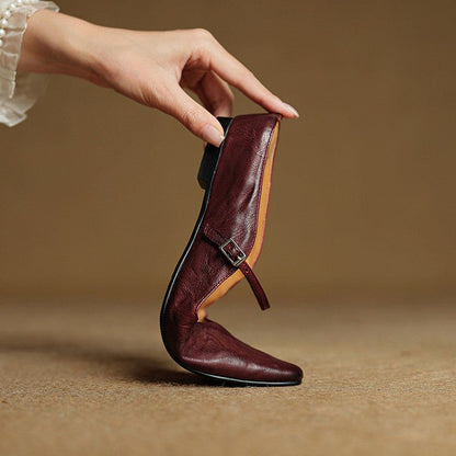 Mules Mary Jane de Cuero con Punta Fina y Talón Abierto para Mujer