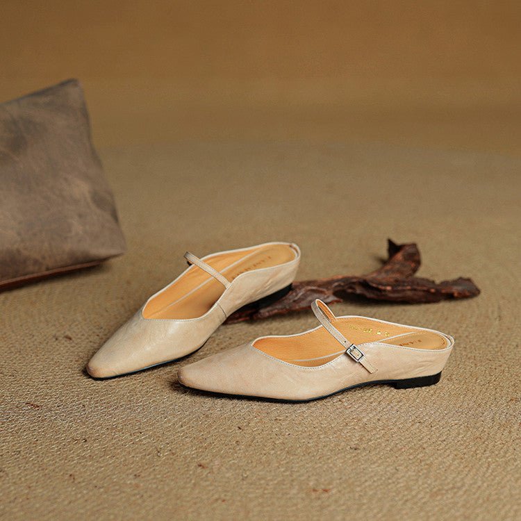Mules Mary Jane de Cuero con Punta Fina y Talón Abierto para Mujer