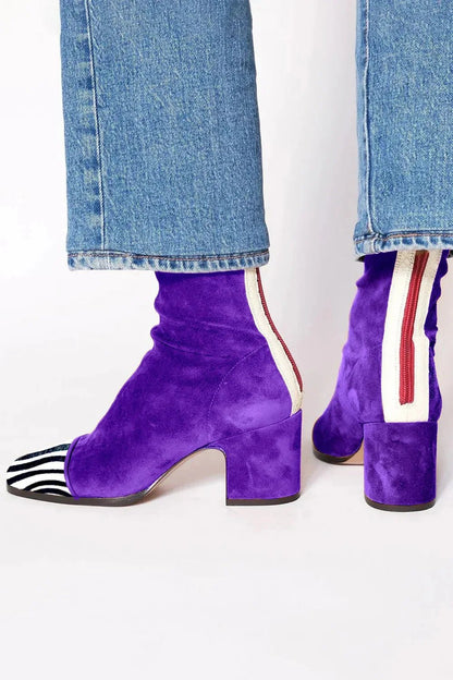 Botas hasta la Rodilla de Gamuza con Punta Cuadrada y Tacón Bloque para Mujer