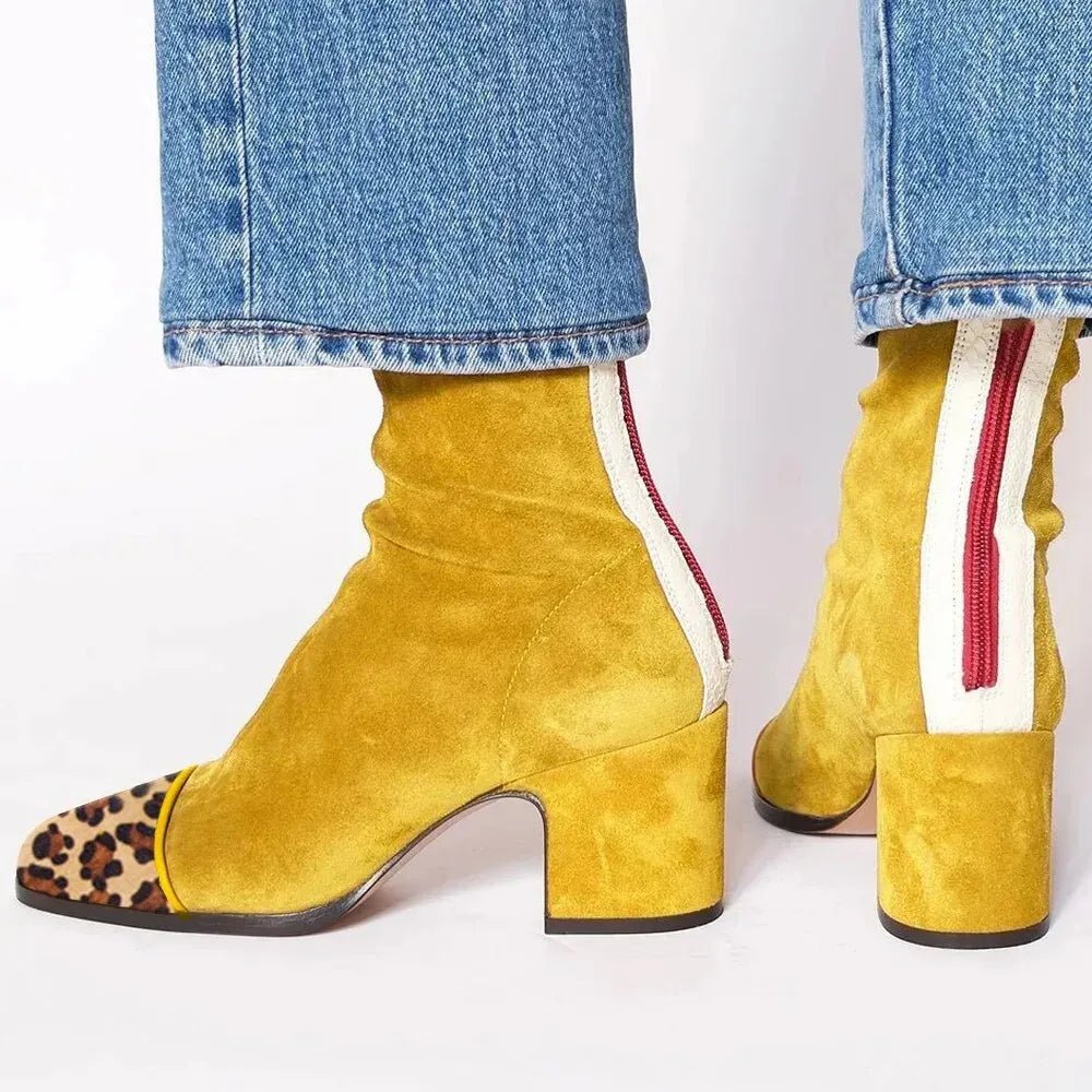Botas hasta la Rodilla de Gamuza con Punta Cuadrada y Tacón Bloque para Mujer
