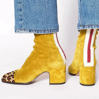 Botas hasta la Rodilla de Gamuza con Punta Cuadrada y Tacón Bloque para Mujer