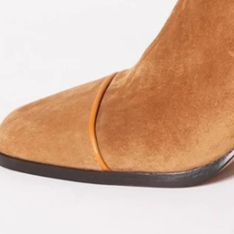 Botas hasta la Rodilla de Gamuza con Punta Cuadrada y Tacón Bloque para Mujer