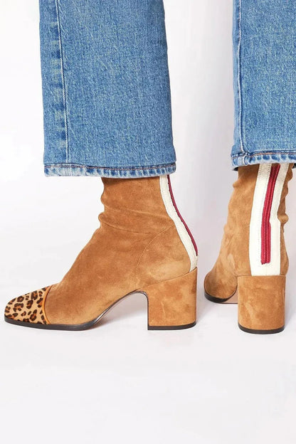 Botas hasta la Rodilla de Gamuza con Punta Cuadrada y Tacón Bloque para Mujer