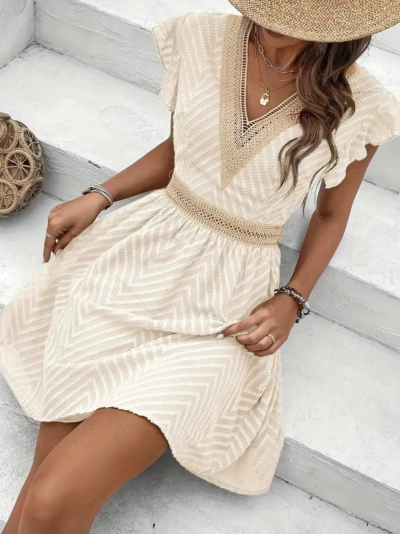Vestido Casual de Verano para Mujer con Escote en V, Encaje y Mangas Mariposa