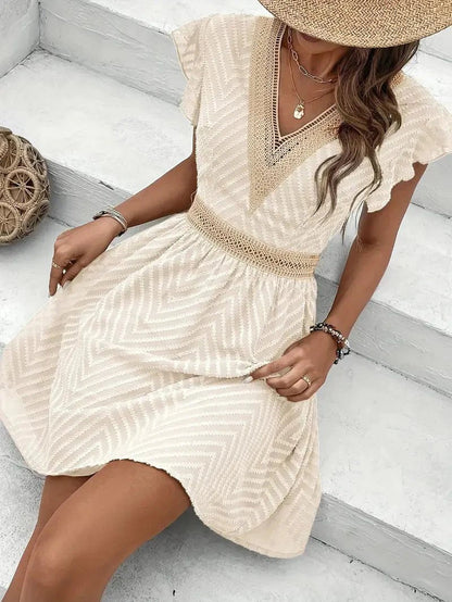 Vestido Casual de Verano para Mujer con Escote en V, Encaje y Mangas Mariposa
