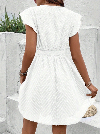 Vestido Casual de Verano para Mujer con Escote en V, Encaje y Mangas Mariposa