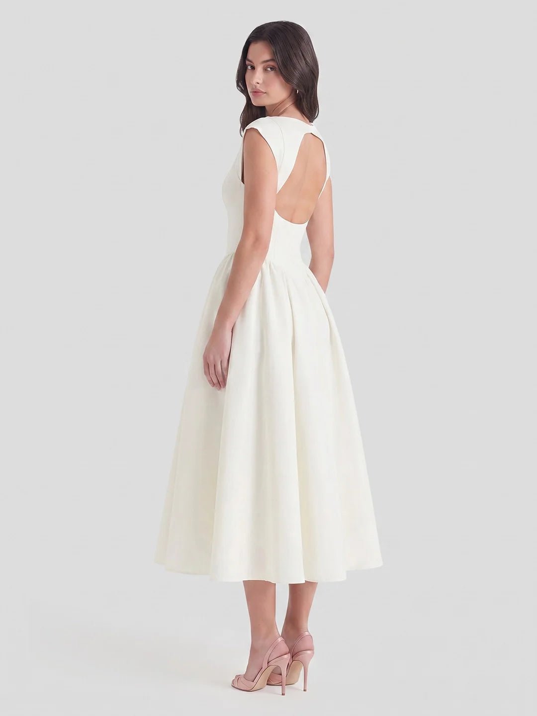 Vestido Midi Retro de Satén con Cuello Barco para Mujer