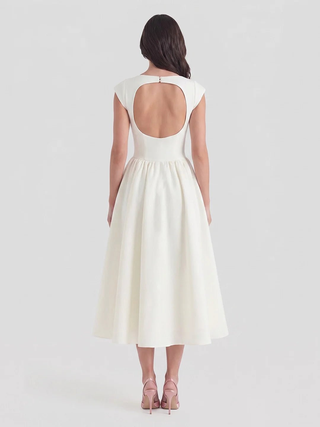 Vestido Midi Retro de Satén con Cuello Barco para Mujer