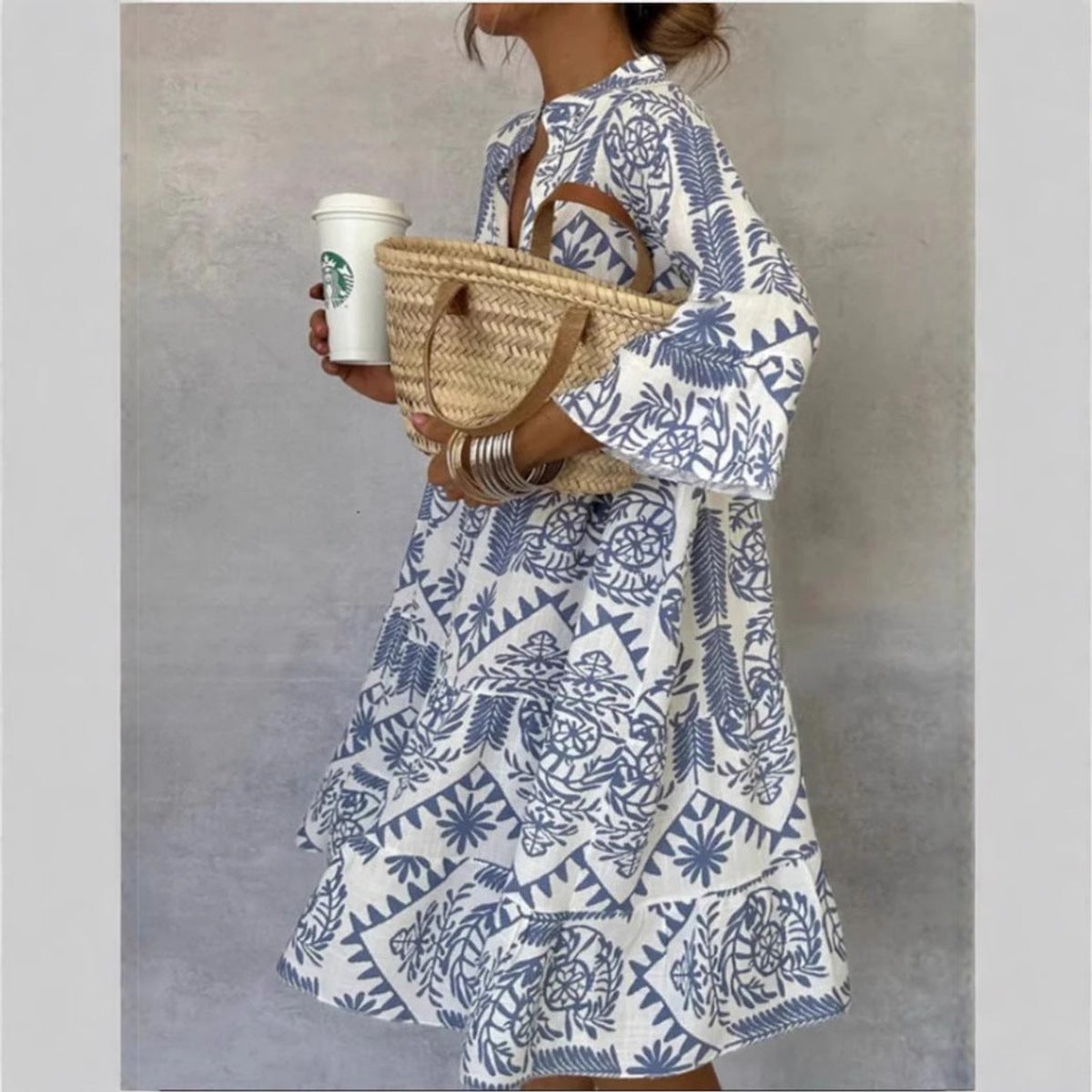 Vestido túnica acampanado con estampado floral para mujer