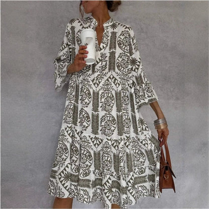 Vestido túnica acampanado con estampado floral para mujer