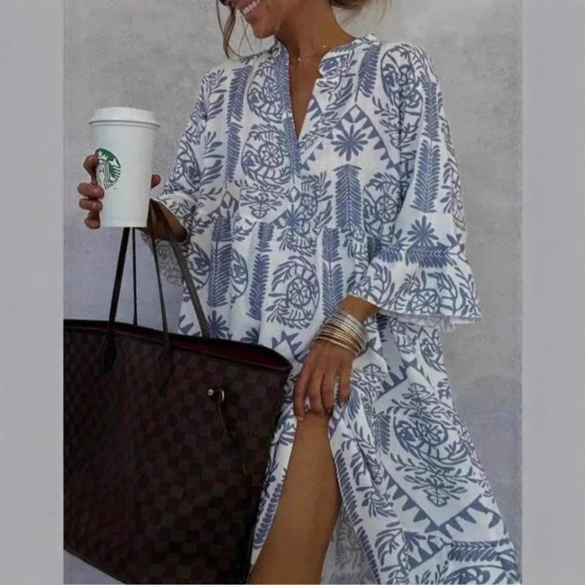 Vestido túnica acampanado con estampado floral para mujer