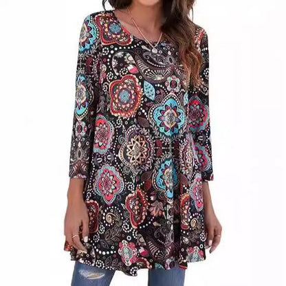 Túnica holgada con estampado de mandala y manga 3/4 para mujer