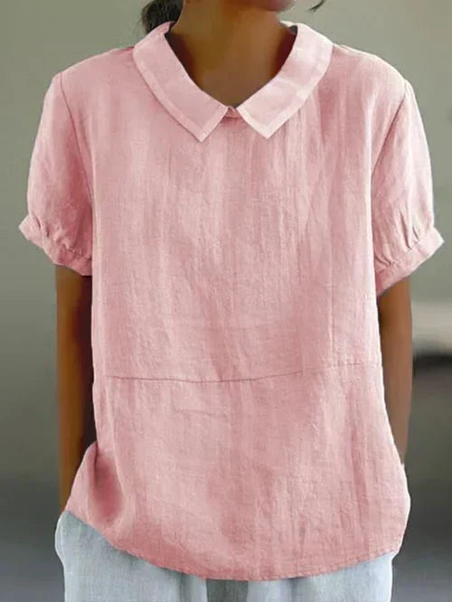 Blusa de Lino con Cuello Peter Pan para Mujer