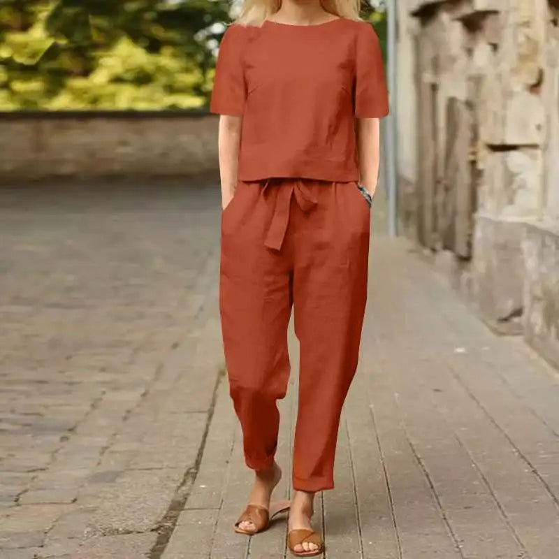 Conjunto de dos piezas holgado con cinturón para mujer