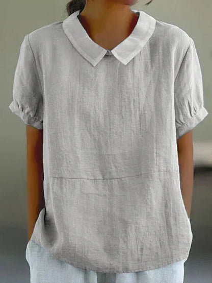Blusa de Lino con Cuello Peter Pan para Mujer