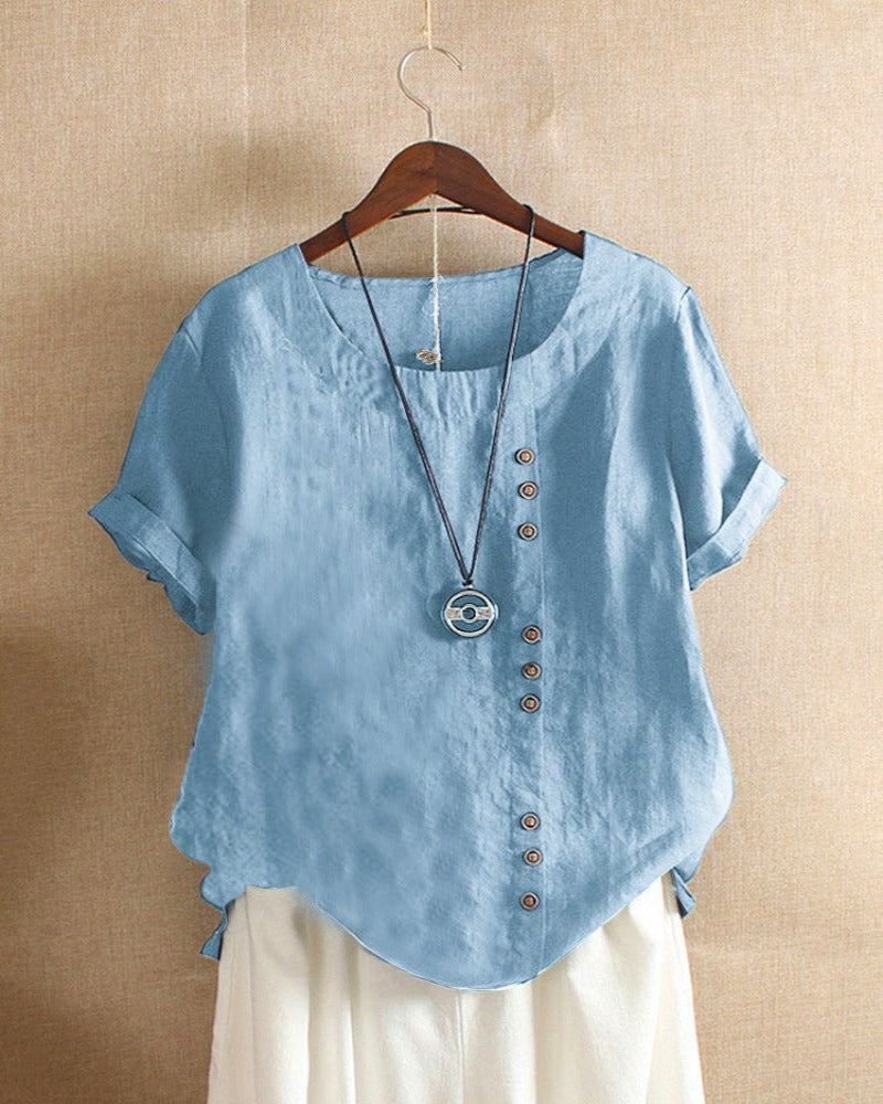 Blusa casual de verano con botones para mujer