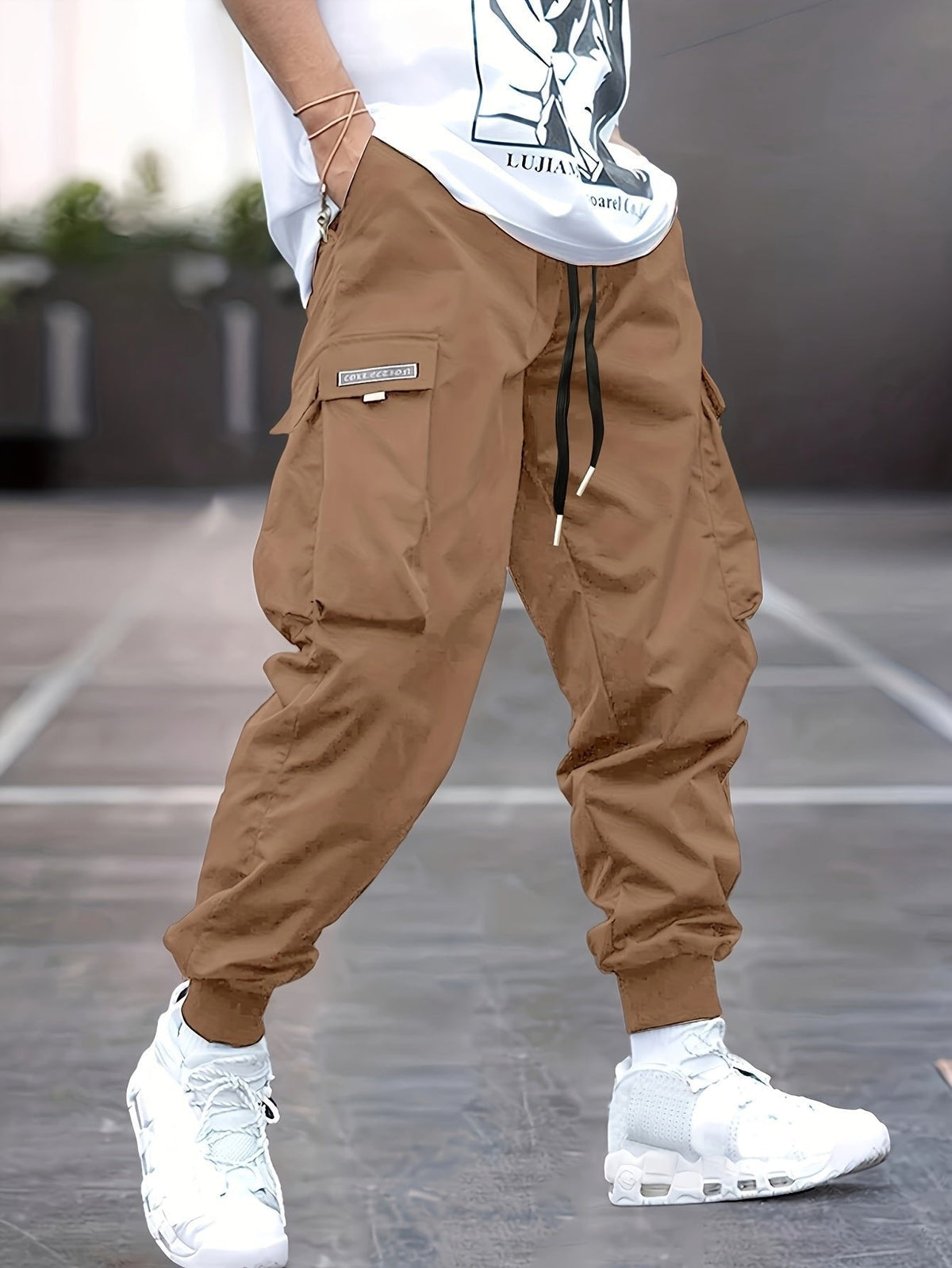 Pantalones jogger cargo con cordón y puños acanalados para hombre