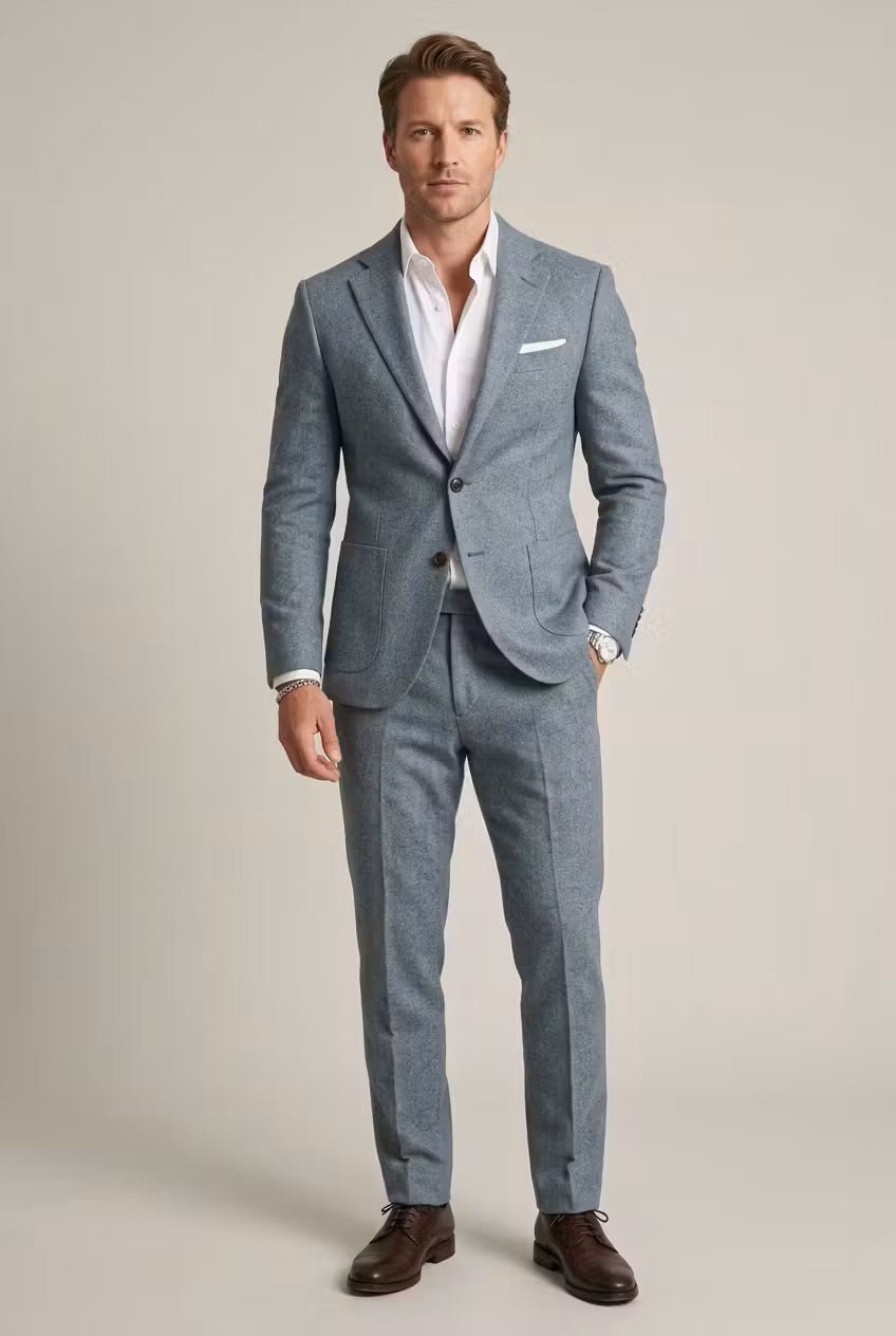 Traje Formal de Dos Piezas Slim Fit para Hombre en Azul Grisáceo