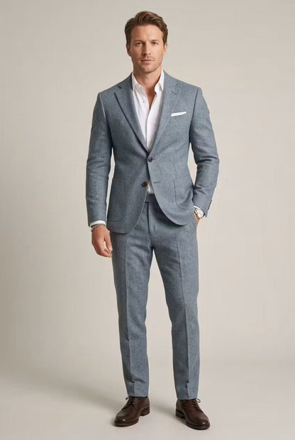 Traje Formal de Dos Piezas Slim Fit para Hombre en Azul Grisáceo