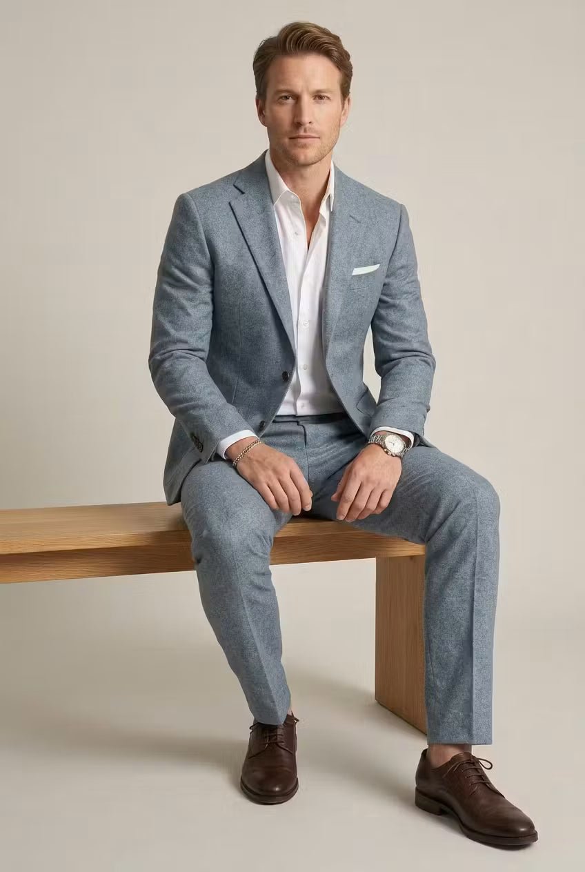 Traje Formal de Dos Piezas Slim Fit para Hombre en Azul Grisáceo