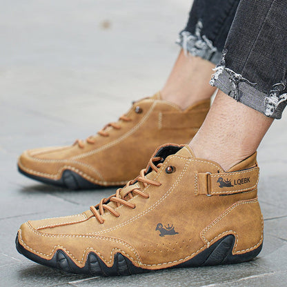 Botines casuales de cuero con cordones para caminar para hombre