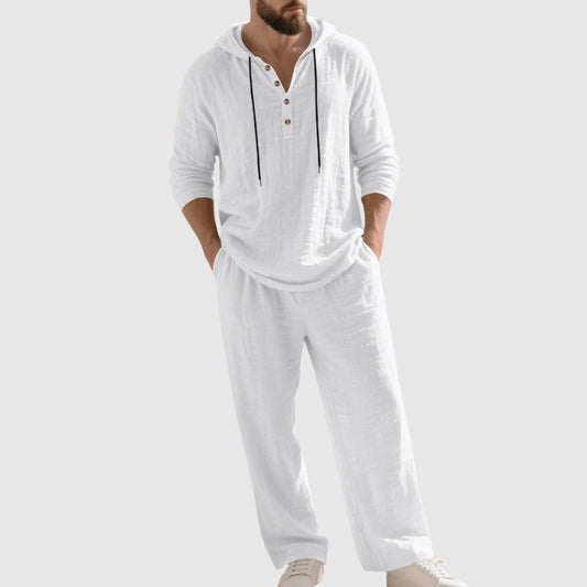 Conjunto de dos piezas de lino con capucha y corte holgado para hombre