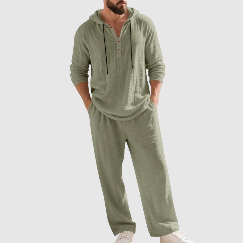 Conjunto de dos piezas de lino con capucha y corte holgado para hombre