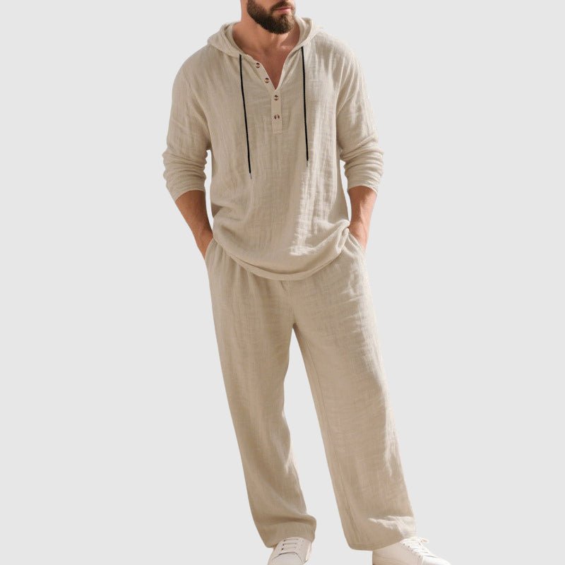 Conjunto de dos piezas de lino con capucha y corte holgado para hombre